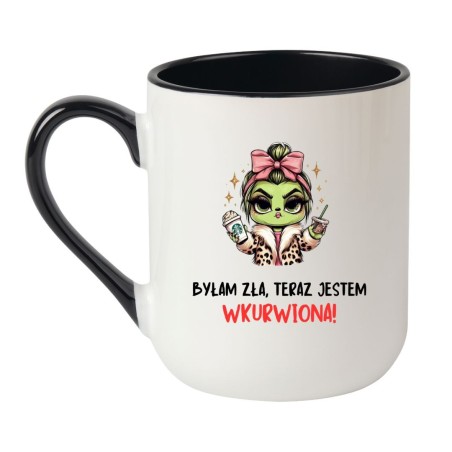Kubek elegancki biało-czarny 330 ml z chamskim napisem – must-have dla fanek kawy