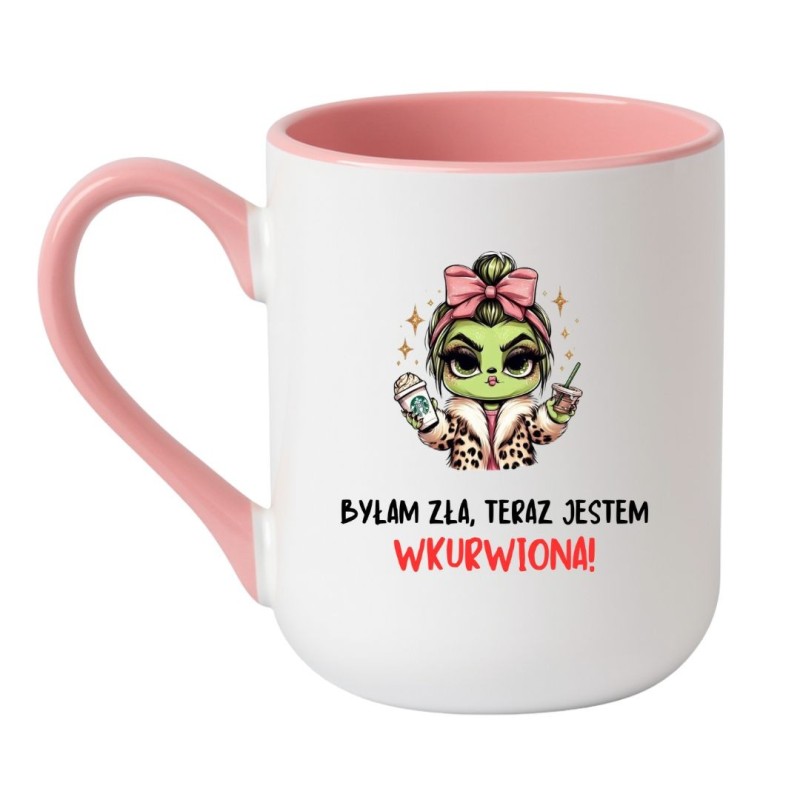 Kubek elegancki biało-różowy 330 ml z humorystycznym wzorem – śmieszny kubek bez cenzury