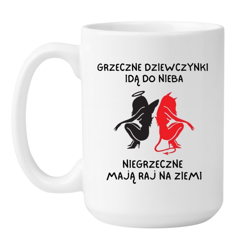 Kubek duży biały 450 ml ze śmiesznym motywem – kubek dla odważnych kobiet do kawy