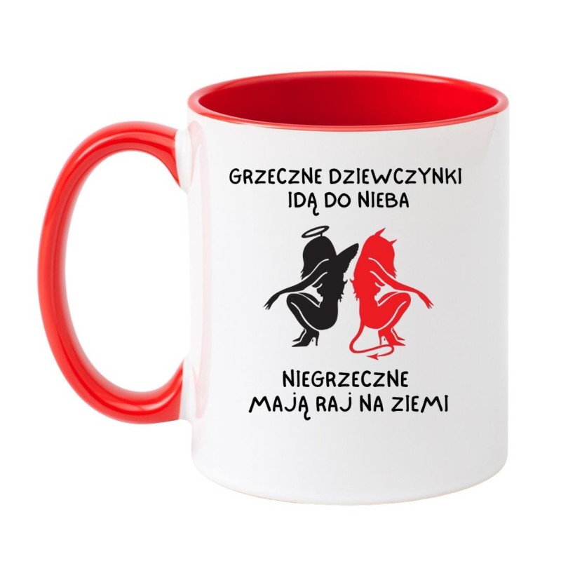 Kubek biało-czerwony 330 ml z motywem bez cenzury – śmieszny kubek dla niegrzecznej kobiety