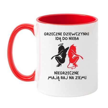 Kubek biało-czerwony 330 ml z motywem bez cenzury – śmieszny kubek dla niegrzecznej kobiety