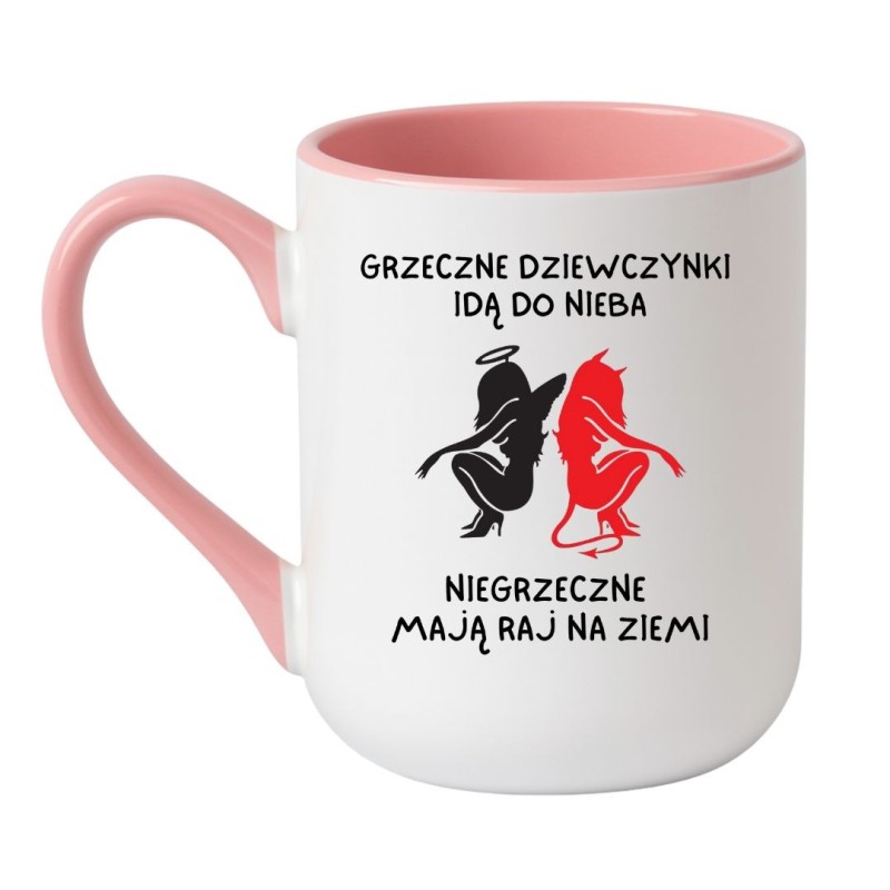 Kubek elegancki biało-różowy 330 ml z zabawną ilustracją – śmieszny kubek do domu