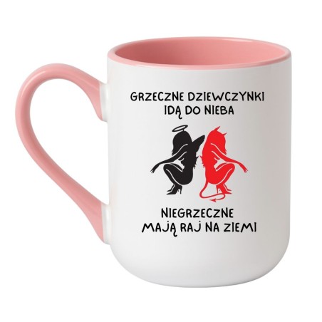 Kubek elegancki biało-różowy 330 ml z zabawną ilustracją – śmieszny kubek do domu
