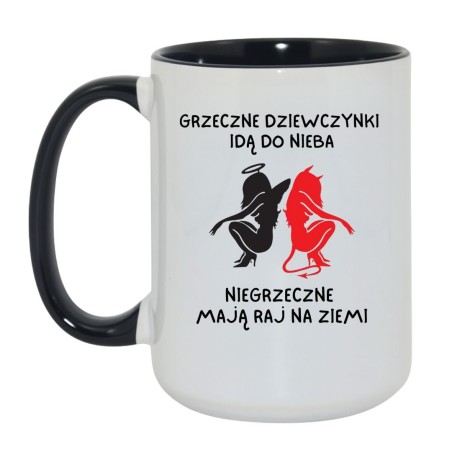 Kubek duży biało-czarny 450 ml ze śmiesznym nadrukiem – kubek dla kobiet z charakterem