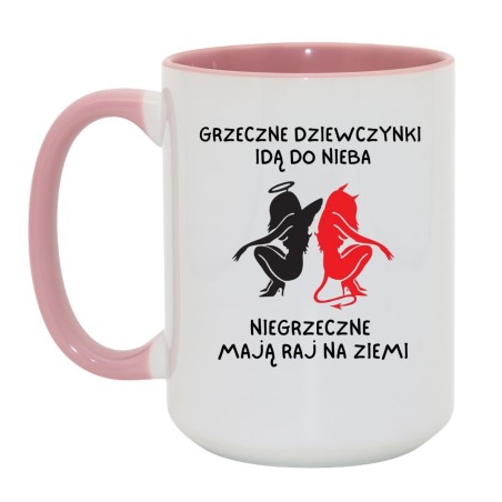 Kubek duży biało-różowy 450 ml z grafiką bez cenzury – chamski kubek z humorem