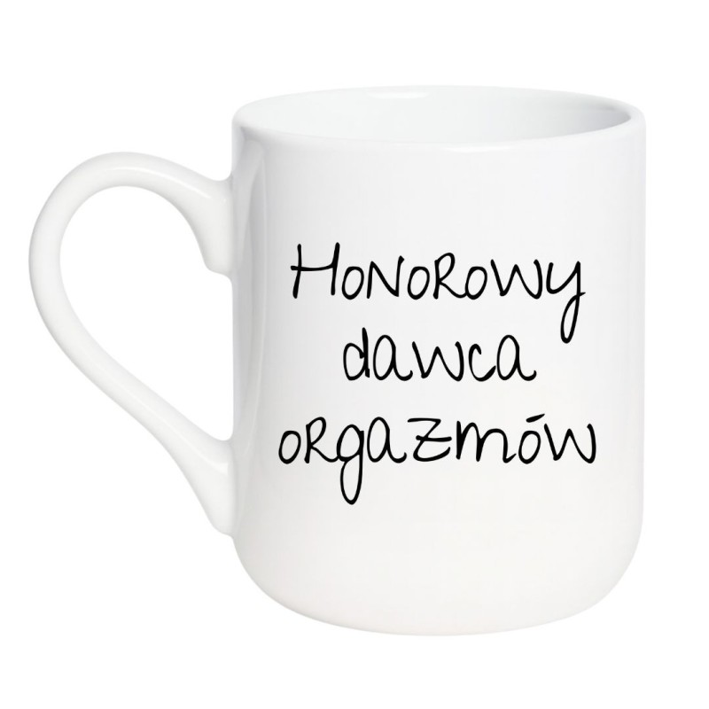 Kubek elegancki biały 330 ml z humorystycznym wzorem – idealny dla fanów kawy