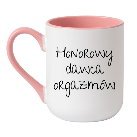 Kubek elegancki biało-różowy 330 ml z chamskim napisem – zabawny prezent do biura