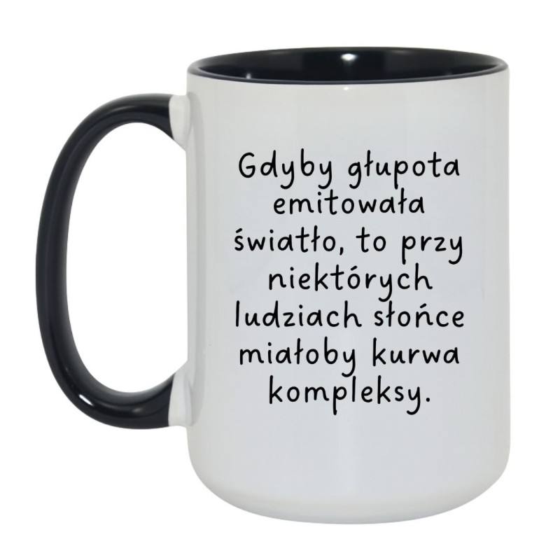 Kubek duży biało-czarny 450 ml z chamskim napisem – śmieszny kubek na prezent
