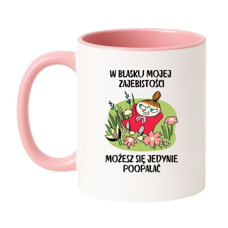 Kubek biało-różowy 330 ml ze śmiesznym obrazkiem – doskonały kubek do biura