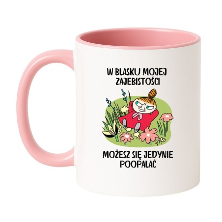 Kubek biało-różowy 330 ml ze śmiesznym obrazkiem – doskonały kubek do biura