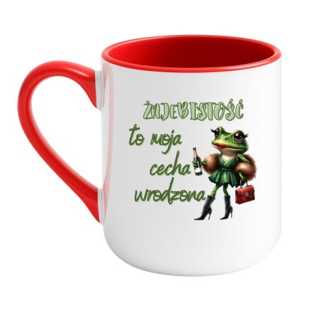 Kubek elegancki biało-czerwony 330 ml z humorystyczną grafiką – doskonały do pracy