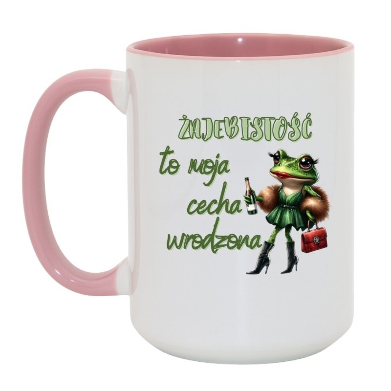 Kubek duży biało-różowy 450 ml z zabawnym nadrukiem – humorystyczny gadżet do biura