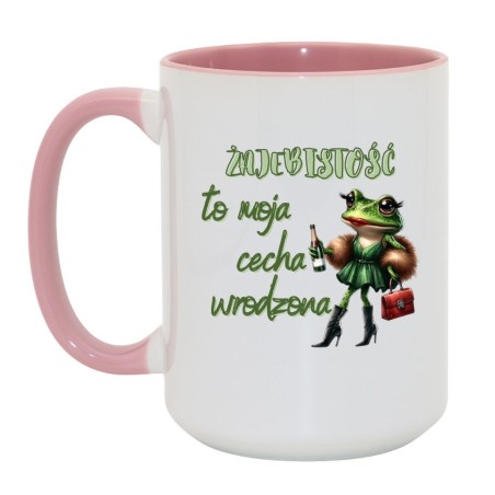 Kubek duży biało-różowy 450 ml z zabawnym nadrukiem – humorystyczny gadżet do biura