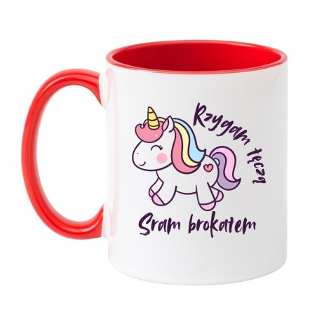Kubek biało-czerwony 330 ml z zabawnym nadrukiem – humorystyczny kubek do biura