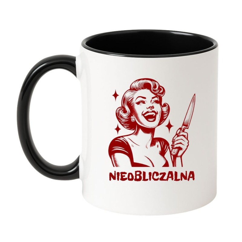 Kubek biało-czarny 330 ml z humorystycznym obrazkiem – śmieszny prezent do biura