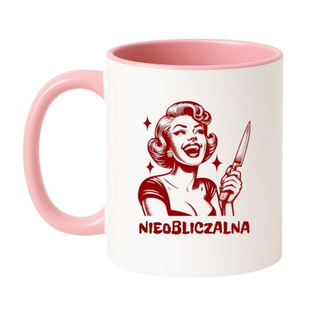Kubek biało-różowy 330 ml z zabawną ilustracją – must-have dla fanek kawy