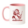 Kubek biało-różowy 330 ml z zabawną ilustracją – must-have dla fanek kawy