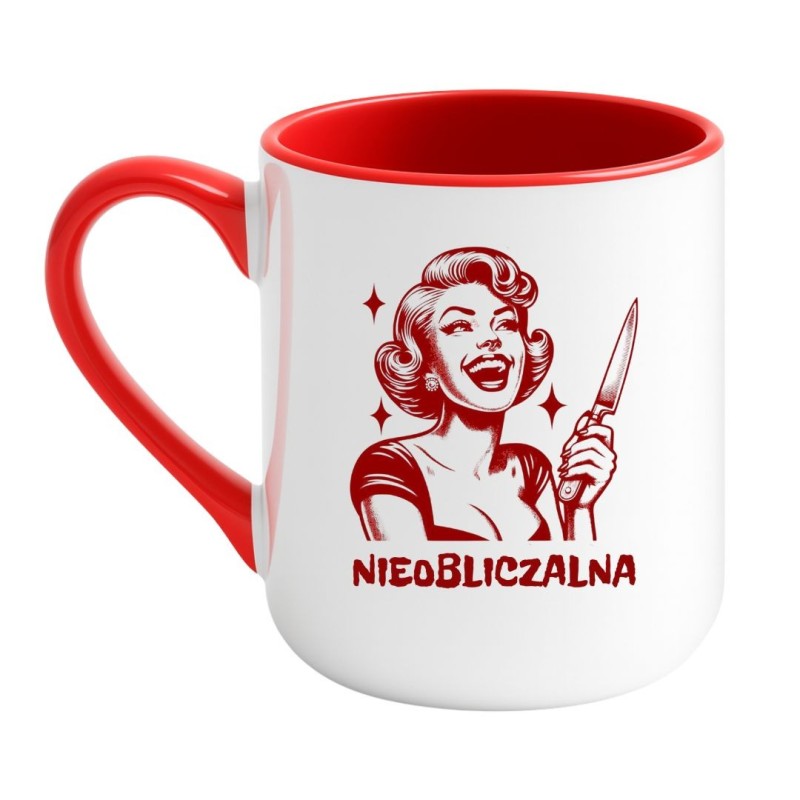 Kubek elegancki biało-czerwony 330 ml z retro wzorem – wyjątkowy prezent do kawy