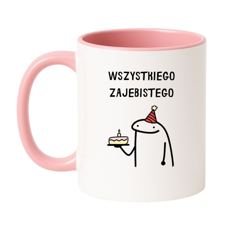 Kubek biało-różowy 330 ml z zabawnym obrazkiem – must-have dla fanek kawy
