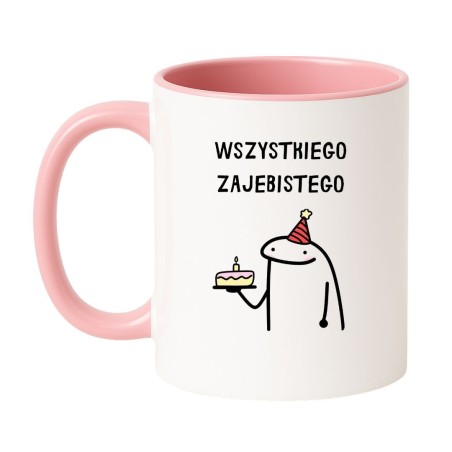 Kubek biało-różowy 330 ml z zabawnym obrazkiem – must-have dla fanek kawy