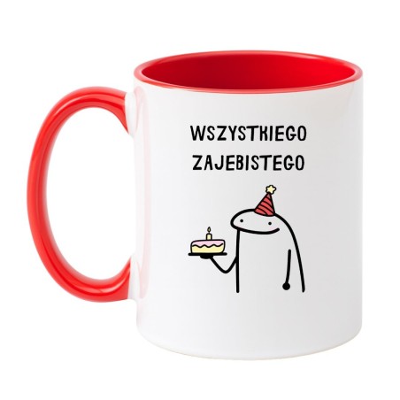 Kubek biało-czerwony 330 ml z humorystyczną grafiką – doskonały gadżet do domu