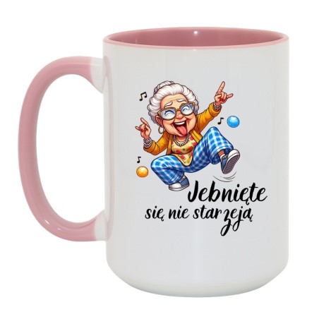 Kubek duży biało-różowy 450 ml z zabawnym wzorem – humorystyczny gadżet dla kobiet z charakterem.