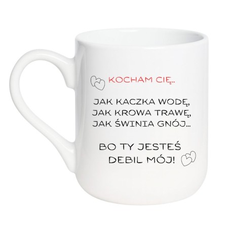 Kubek elegancki biały 330 ml z chamskim napisem – śmieszny kubek bez cenzury dla niego.