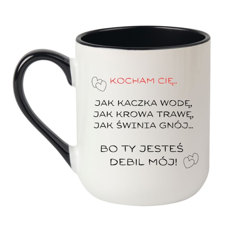 Kubek elegancki biało-czarny 330 ml z nadrukiem bez cenzury – śmieszny kubek z miłosnym twistem.