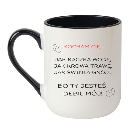 Kubek elegancki biało-czarny 330 ml z nadrukiem bez cenzury – śmieszny kubek z miłosnym twistem.