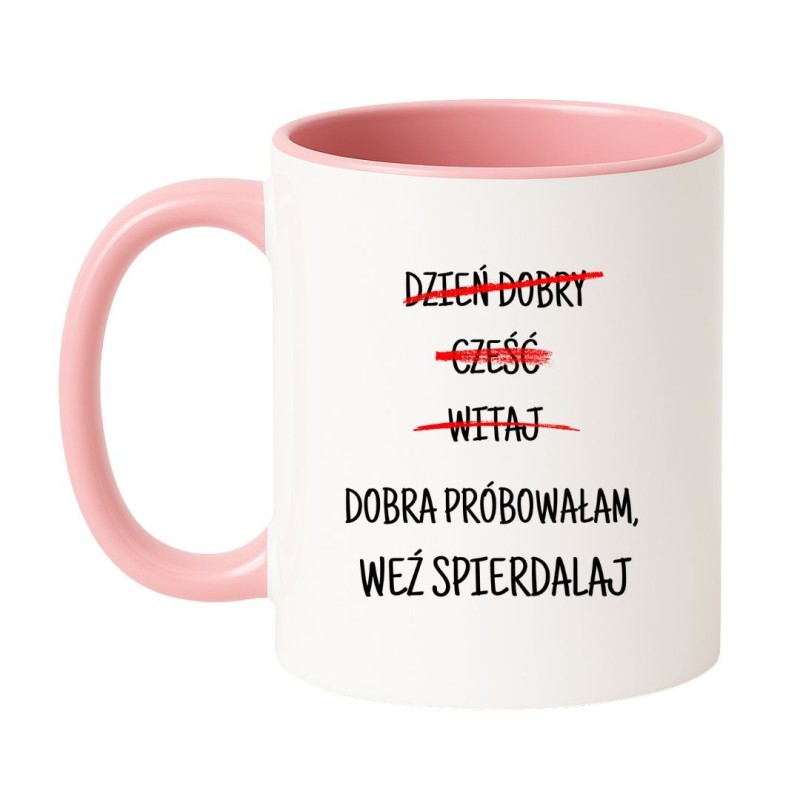 Kubek biało-różowy 330 ml z wulgarnym nadrukiem – idealny prezent dla przyjaciółki