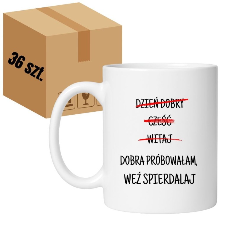 Kubek biały 330 ml z nadrukiem bez cenzury – zestaw 36 sztuk HURT, bestseller e-sklepu