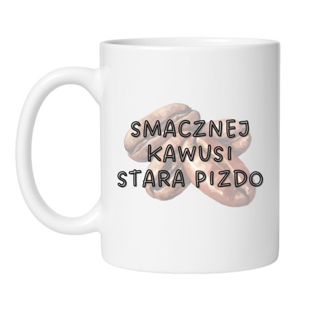 Śmieszny kubek biały 330 ml z chamskim napisem – idealny do porannej kawy w pracy