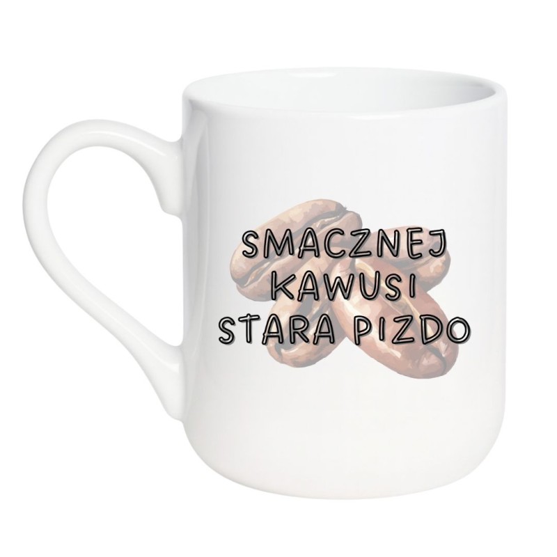 Kubek elegancki biały 330 ml z humorystycznym motywem kawy – chamski kubek bez cenzury