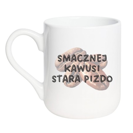 Kubek elegancki biały 330 ml z humorystycznym motywem kawy – chamski kubek bez cenzury