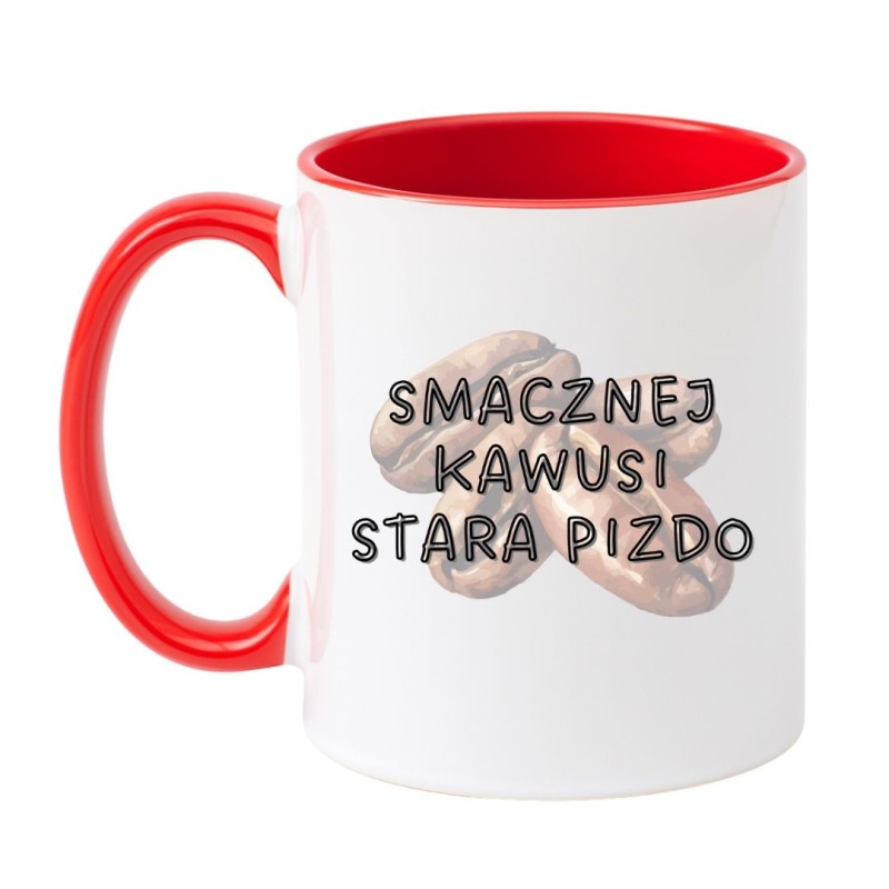 Kubek biało-czerwony 330 ml z chamskim nadrukiem – śmieszny gadżet do biura
