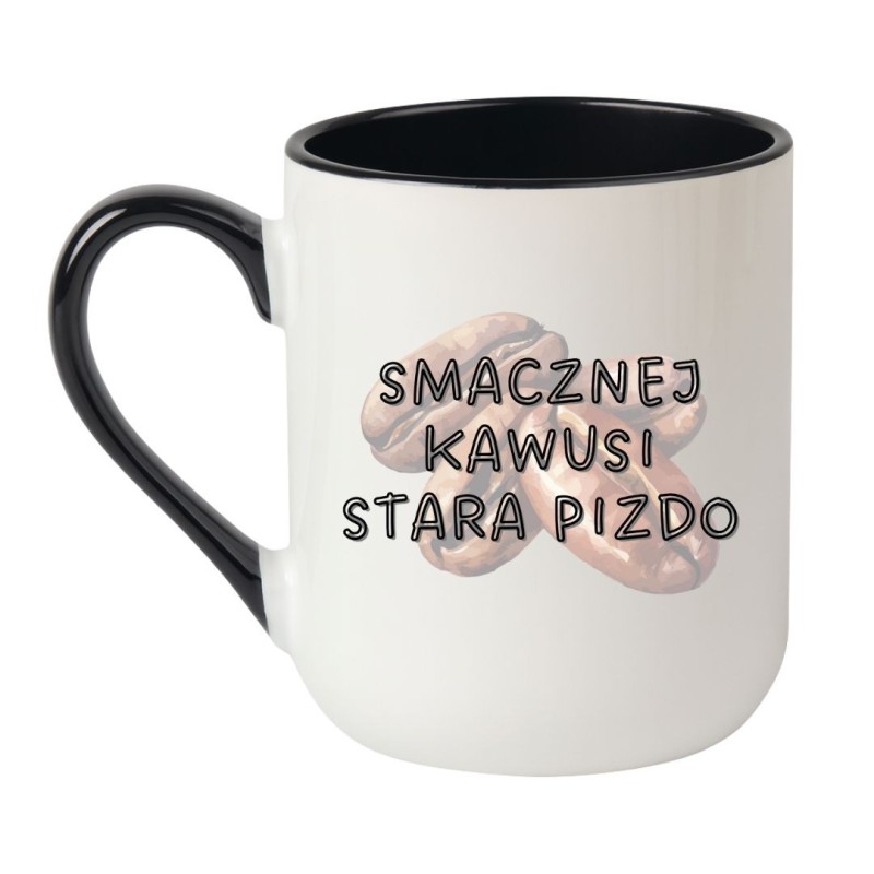 Kubek elegancki biało-czarny 330 ml z zabawnym motywem – śmieszny kubek dla kawosza