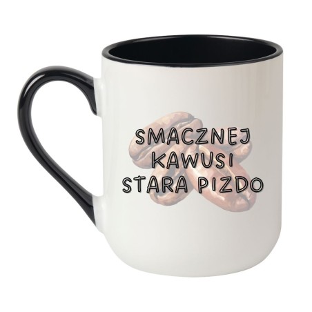 Kubek elegancki biało-czarny 330 ml z zabawnym motywem – śmieszny kubek dla kawosza