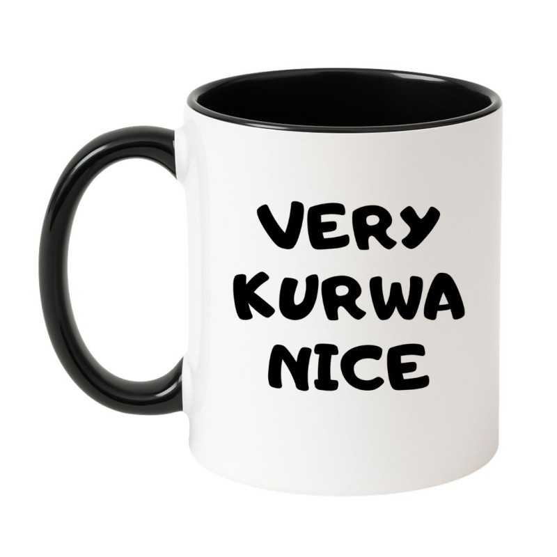 Kubek biało-czarny 330 ml z wulgarnym motywem – śmieszny kubek z nadrukiem