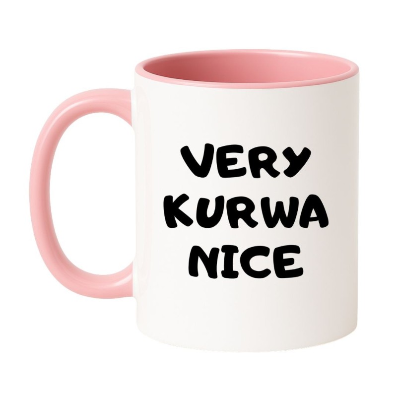 Kubek biało-różowy 330 ml z chamskim napisem – śmieszny gadżet dla dorosłych