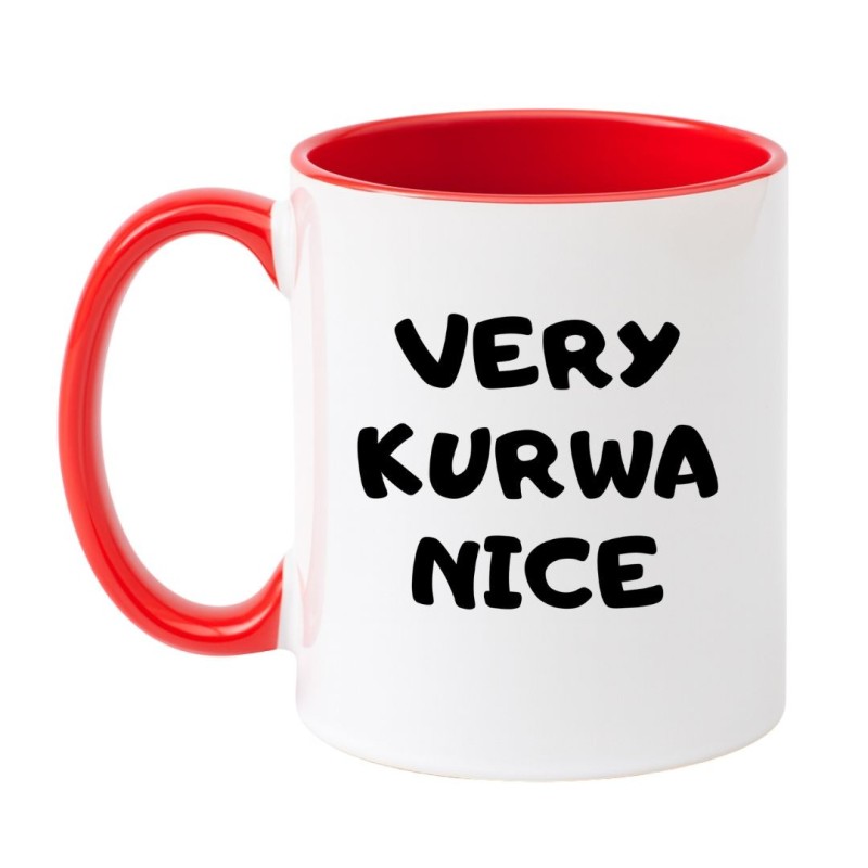 Kubek biało-czerwony 330 ml z nadrukiem bez cenzury – zabawny prezent do pracy