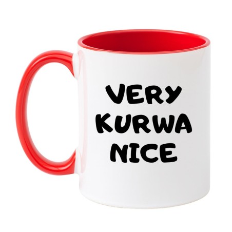 Kubek biało-czerwony 330 ml z nadrukiem bez cenzury – zabawny prezent do pracy