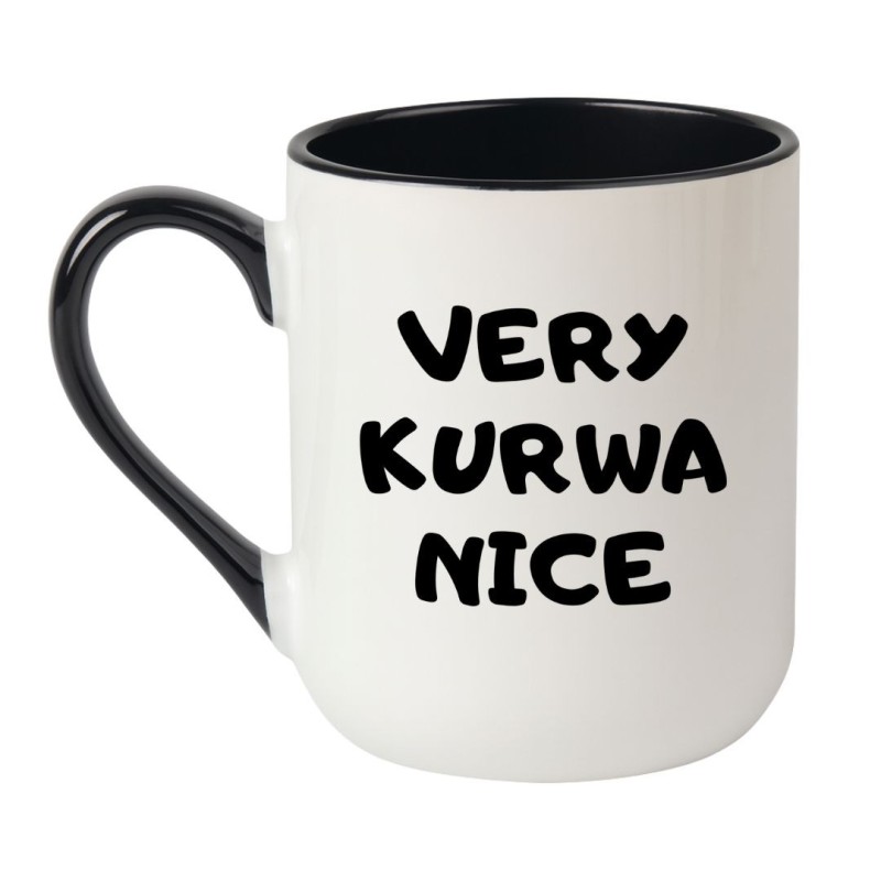 Kubek elegancki biało-czarny 330 ml z humorystycznym wzorem – śmieszny kubek do biura