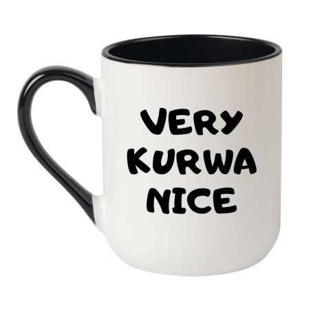 Kubek elegancki biało-czarny 330 ml z humorystycznym wzorem – śmieszny kubek do biura