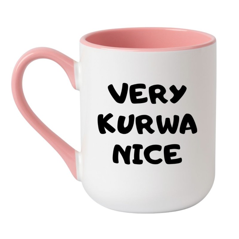 Kubek elegancki biało-różowy 330 ml z wulgarnym napisem – gadżet z charakterem