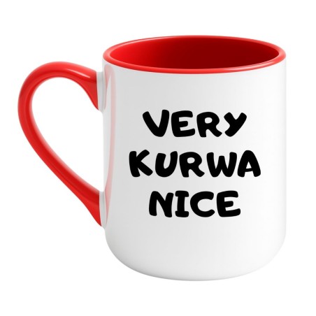 Kubek elegancki biało-czerwony 330 ml z chamskim nadrukiem – śmieszny kubek bez cenzury