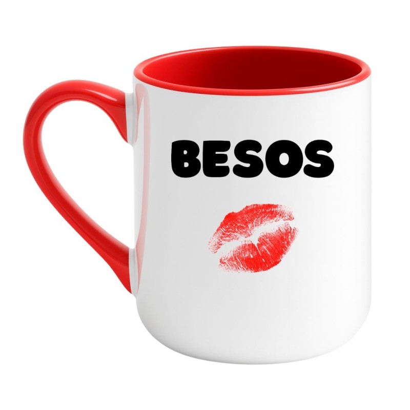 Biało czerwony kubek z napisem besos