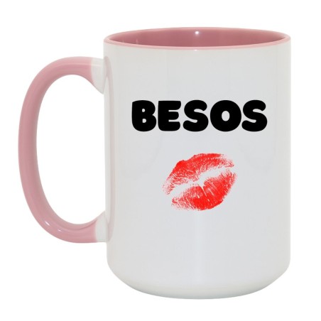 Biało różowy kubek z napisem besos 450 ml