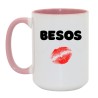 Biało różowy kubek z napisem besos 450 ml
