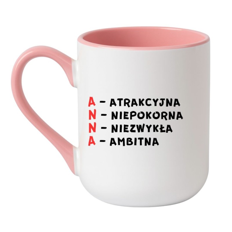 ceramiczny kubek anna z trwałym nadrukiem i zabawnym opisem charakteru, do kupienia jako prezent dla niej