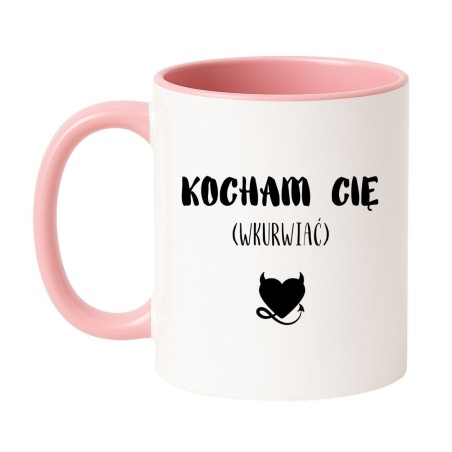 Kubek biało-różowy 330 ml z nadrukiem bez cenzury – chamski kubek dla niej